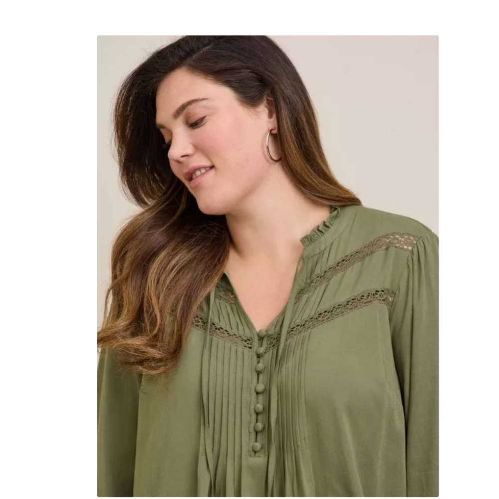 Torrid Georgette Smocked Blouson Sleeve Blouse Size 3x Green Olivine  Plus Size